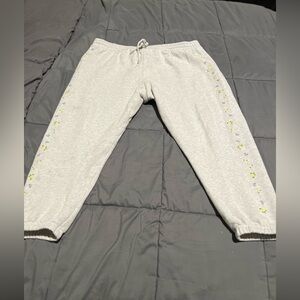 PINK Victoria's Secret Light Gray  Joggers w/ Yellow Floral Accents XXL